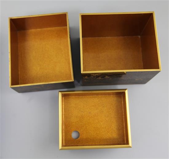 Three Japanese gilt and silver decorated lacquer boxes, late 19th / early 20th century, both 8cm